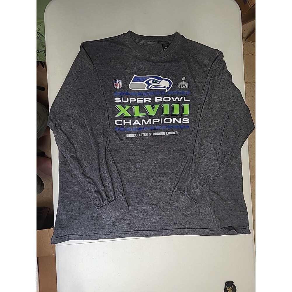 Seattle Seahawks Superbowl 48 Gray Men's Cotton Long Sleeve T-Shirt 3XL(AA40)